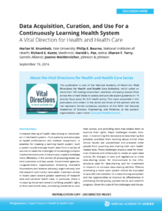 Journal article title page for Data acquisition, curation and use for a continuously leaning health system