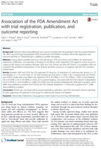 Journal article title page for association of the FDA amendment act with trial registration, publication and outcome reporting