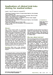 Journal article title page for implications of clinical trial data sharing for medical writers
