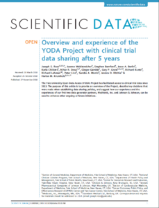 Journal article title page for overview and experience of the YODA Project with clinical trial data sharing after 5 years