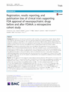 Journal article title page for registration, results reporting and publication bias of clinical trials supporting FDA approval of neuropsychiatric drugs before and after FDAAA