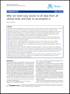Journal article title page for why we need easy access to all data from all clinical trials and how to accomplish it