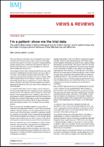 Journal article title page for I’m a patient: show me the trial data