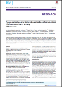 Journal article title page for non publication and delayed publication of randomized trials on vaccines