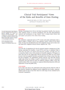 Journal article title page for Clinical trial participants' views of the risk and benefits of data sharing