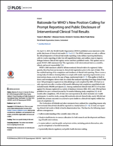 Journal article title page for rationale for WHO's new position calling for prompt reporting and public disclosure of interventional clinical trials results