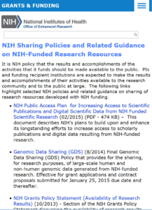 NIH Sharing Policies and related guidance on NIH funded research resources