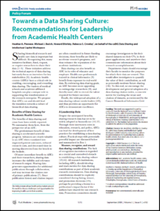 Journal article title page for towards a data sharing culture: recs for leadership from academic health centers