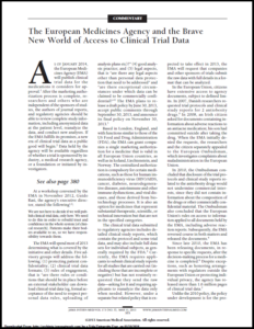 Journal article title page for the european medicines agency and the brave new world of access to clinical trial data
