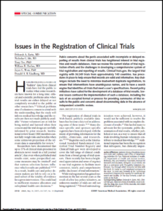 Journal article title page for issues in the registration of clinical trials
