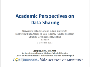 Slide presentation title page for academic perspectives on data sharing